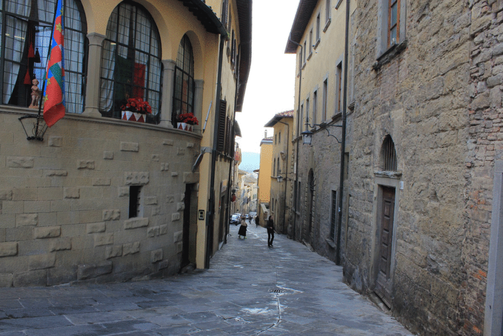 street with flags in Arezzo