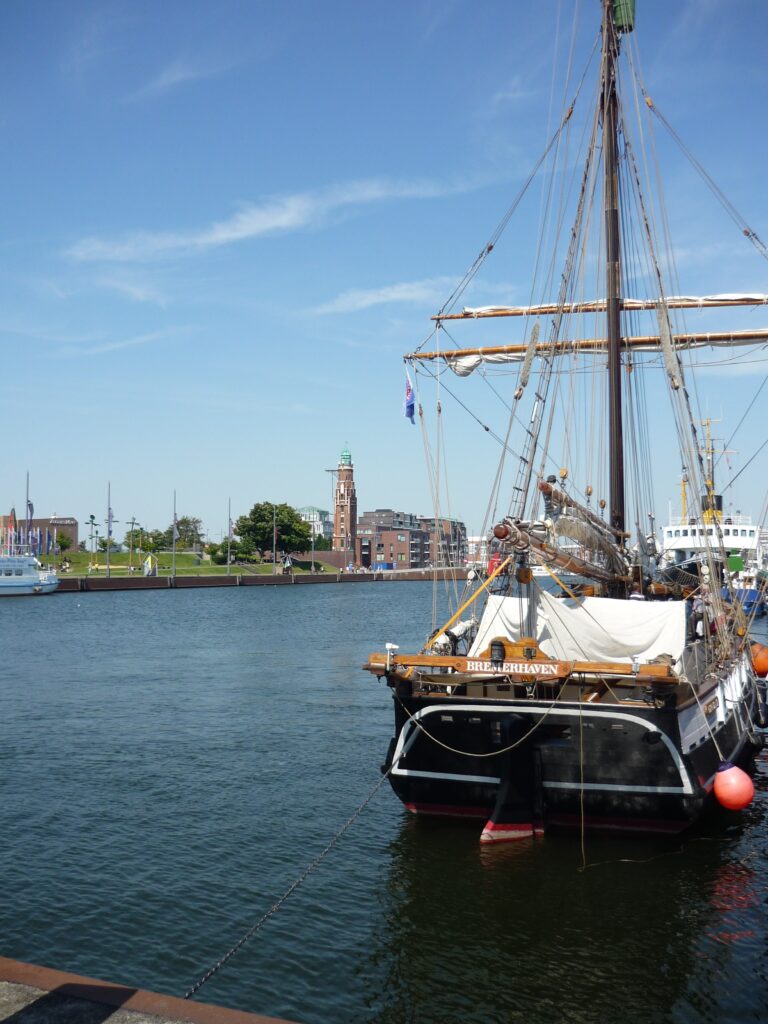 Double-masted sailing ship in Bremerhaven harbor