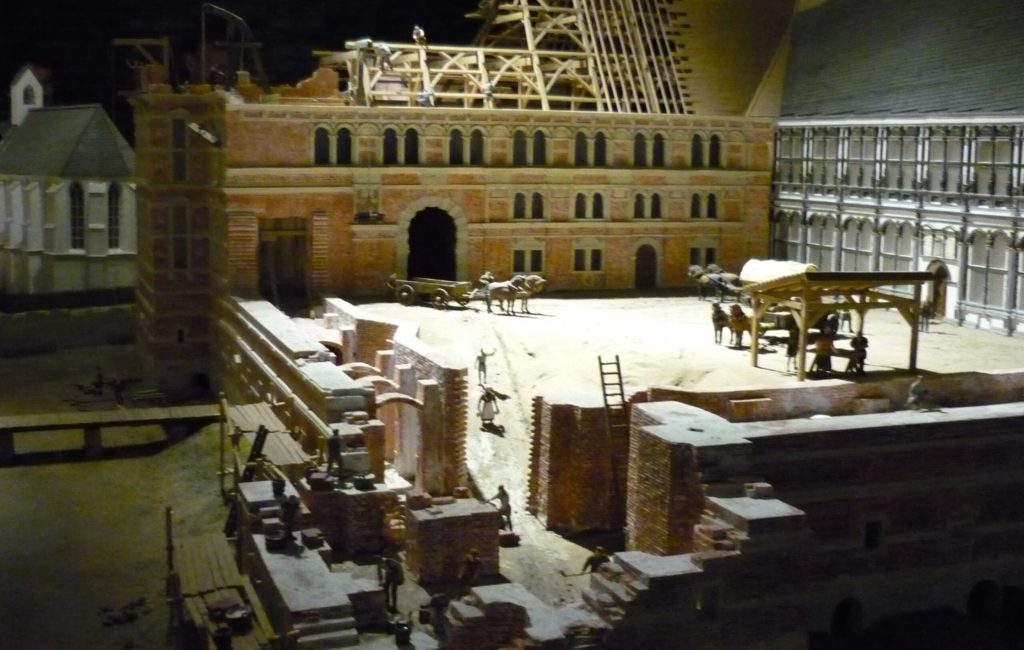 Detailed 3D model of castle, church, moat and outbuildings. Schloss Horst Museum, Gelsenkirchen, Germany.
