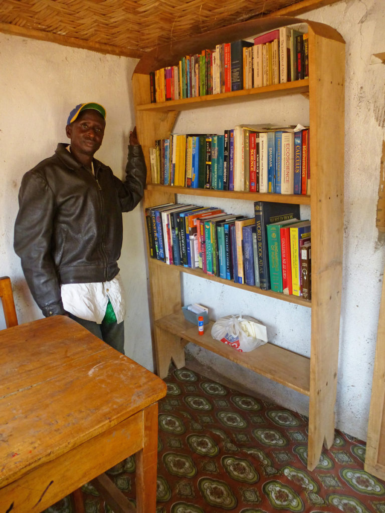 bookshelf and table