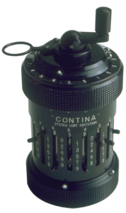 Black peppermill like machine with sliders around the body and a crank on top