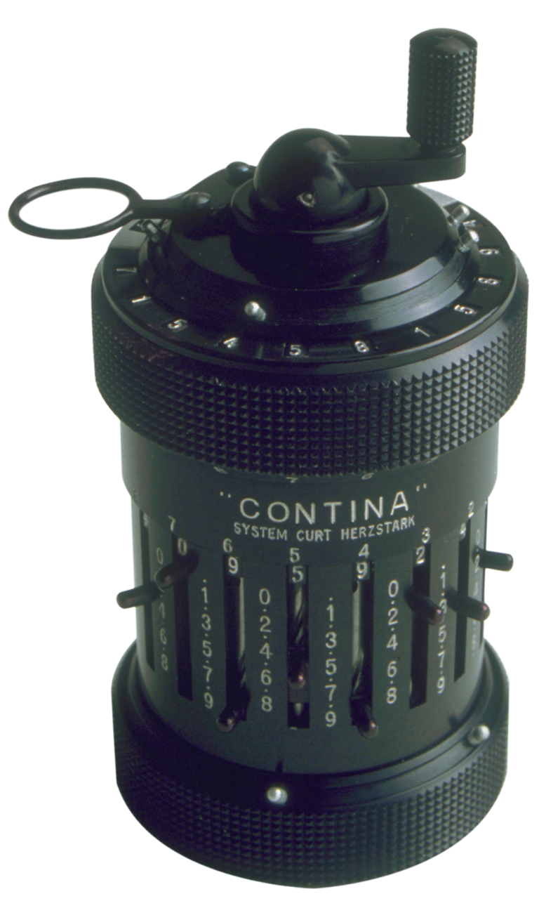 Black peppermill like machine with sliders around the body and a crank on top