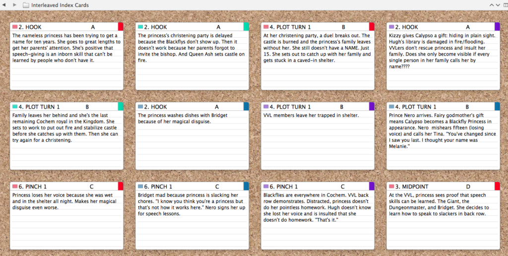 Scrivener index card view in chronological order