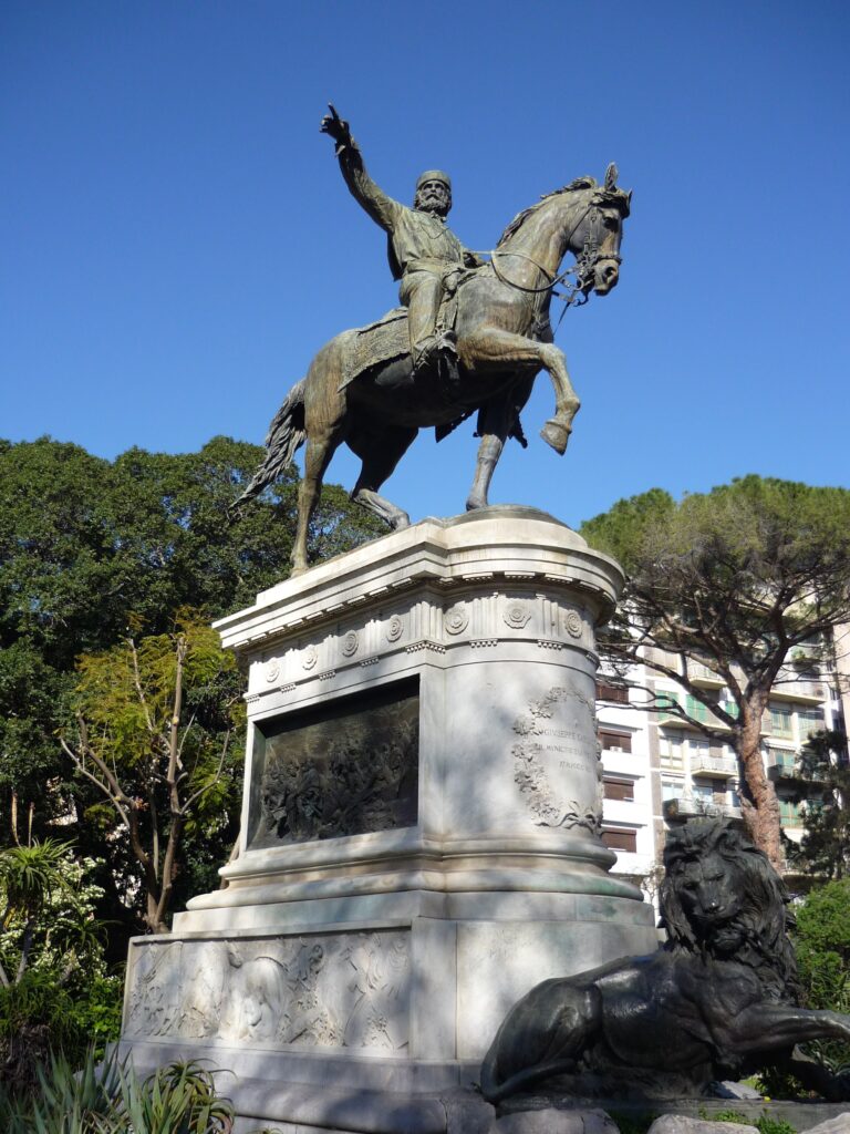 Bronze of hero Garibaldi on horseback.