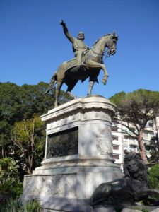 Bronze of hero Garibaldi on horseback.