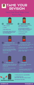 Infographic of 7 revision management tips battery icons