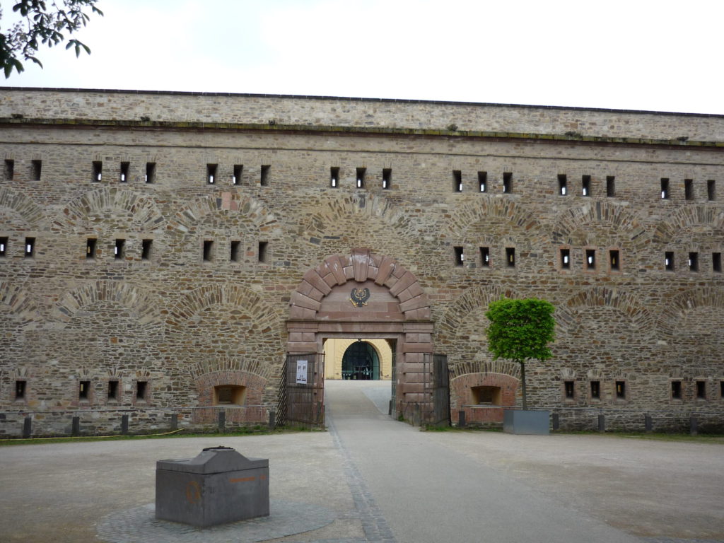 Gate in giant stone wall of Festung Ehrenbreitstein