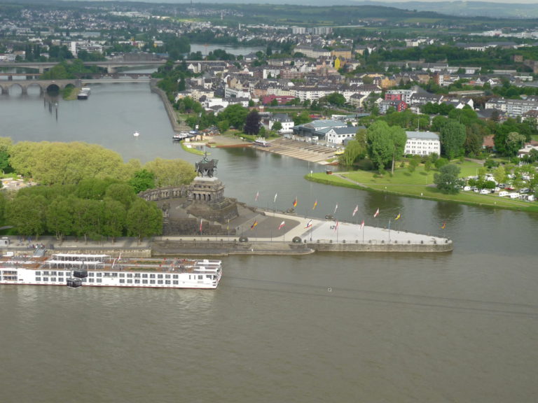 View from Ehrenbreitstein Fortress. Rhine and Mosel Rivers come together at the Deutscher Eck.