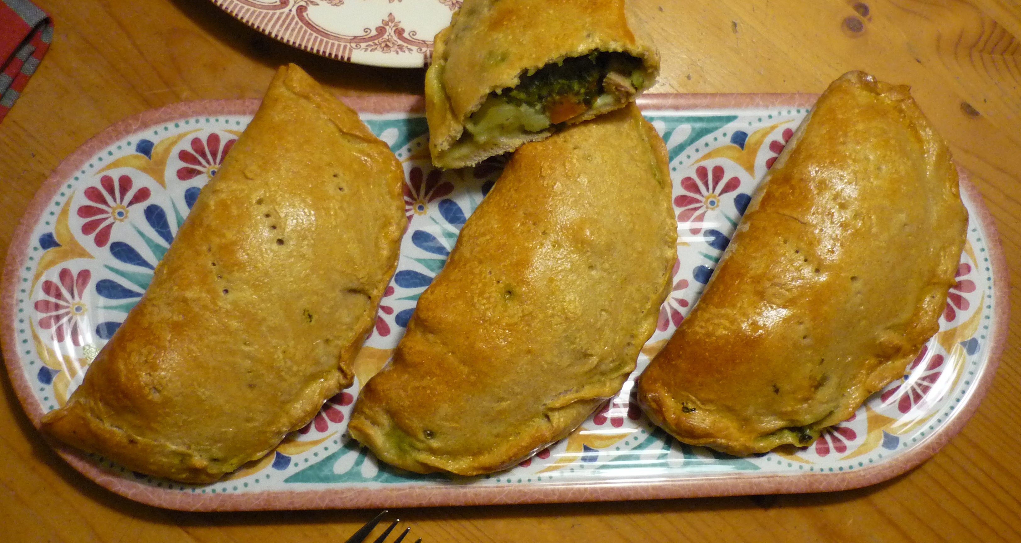 Meat pies with leftover kale, potato, sausage stir-fry filling