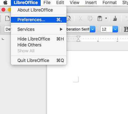 screenshot LibreOffice menu Preferences