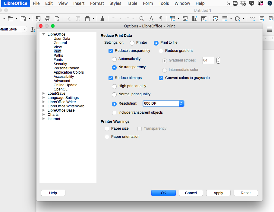 screenshot LibreOffice menu Print to File