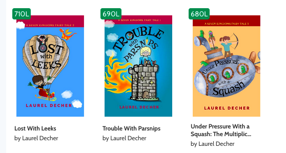 Book covers with Lexile measure tags for first 3 books in series