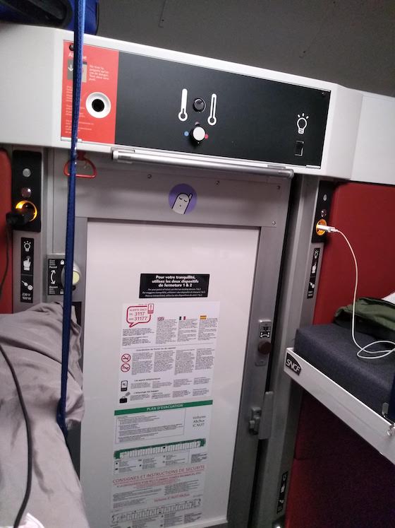 control panel for light, heat, internet in French night train