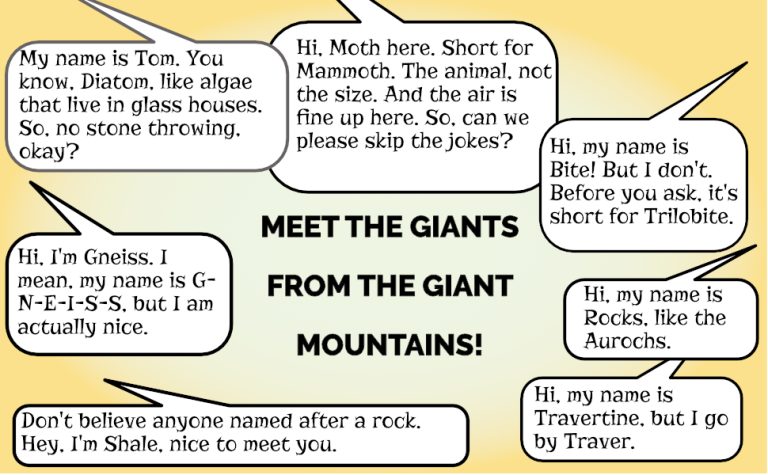 meet the giants graphic with speech bubbles