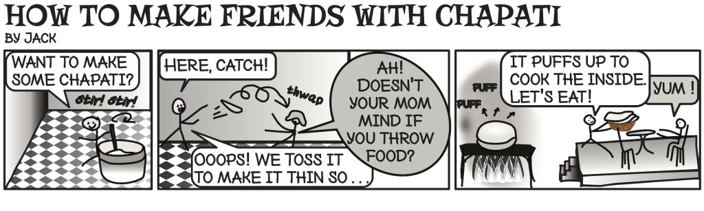 comic strip about chapati with friends from Giant Trouble