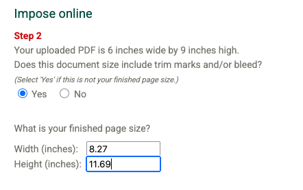 screenshot of finished page size