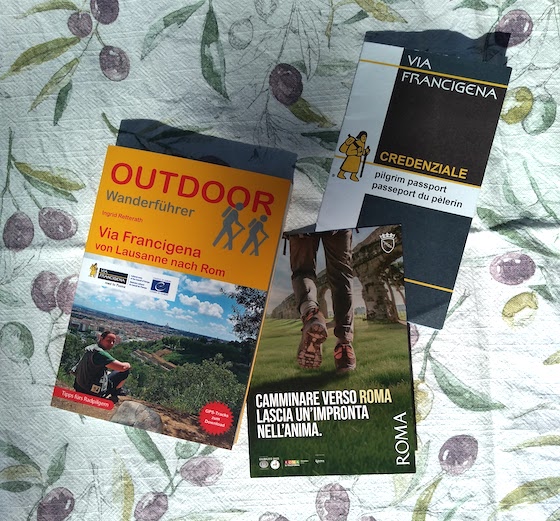 Pristine guidebook and pilgrim pass before trip